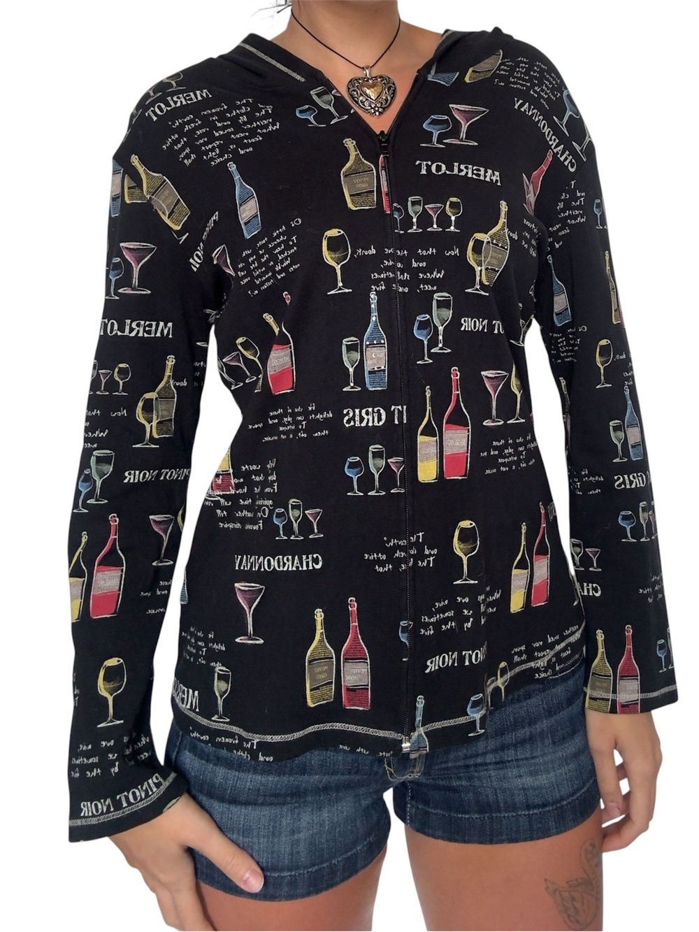 Y2K Wine Print Black Hooded Jacket - Unbranded - Picture 1 of 10